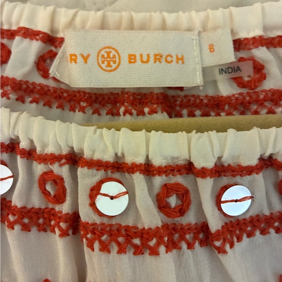 Tory Burch Layla Silk Embroidered Sequin Blouse Cream 6 - Picture 10 of 15